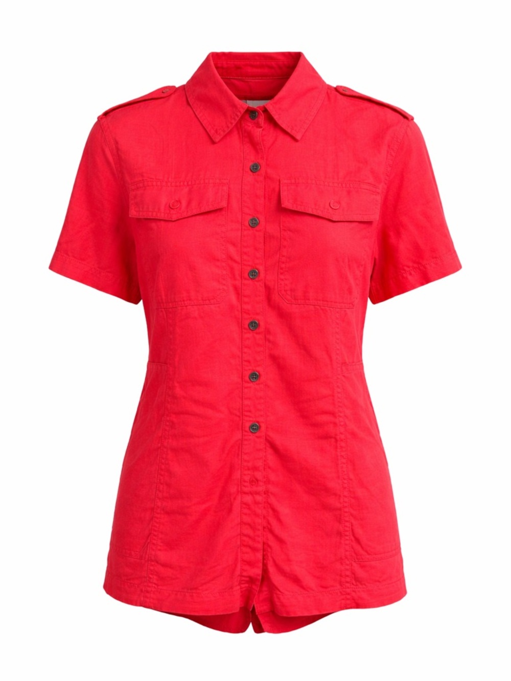 Banana Republic linen blend Petite Small Red utility Romper *No belt